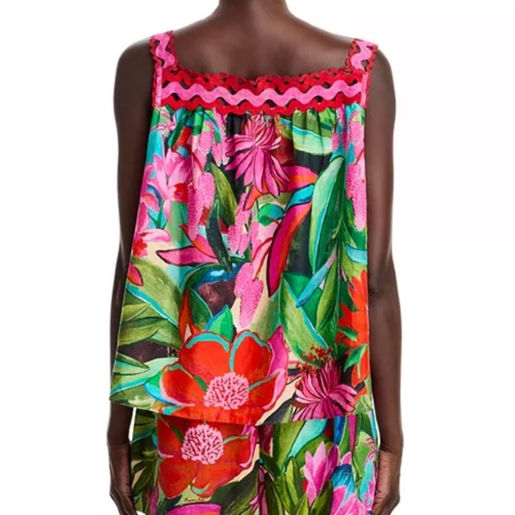 NWT FARM RIO Jardin De Reve Sleeveless Floral Tropical Blouse Top - Picture 3 of 9
